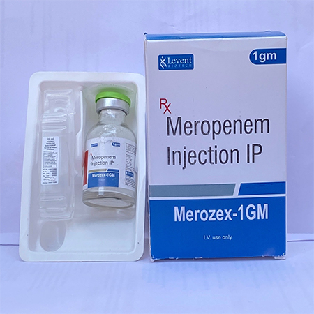 Product Name: Merozex 1GM, Compositions of Merozex 1GM are Meropenem Injection IP - Levent Biotech Pvt. Ltd