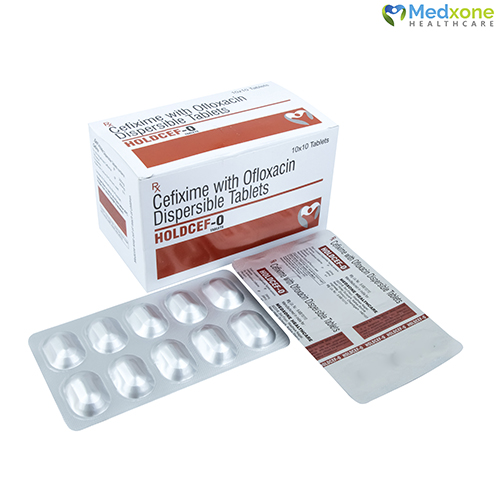 Product Name: HOLDCEF O, Compositions of HOLDCEF O are Cefixime with Ofloxacin Dispersable Tablets - Medxone Healthcare
