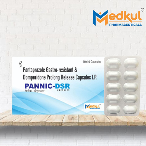 Product Name: Pannic Dsr, Compositions of Pannic Dsr are Pantaprazole  Gastro Resitant  & Domperidone Prolonged Release Capsules IP - Medkul Pharmaceuticals