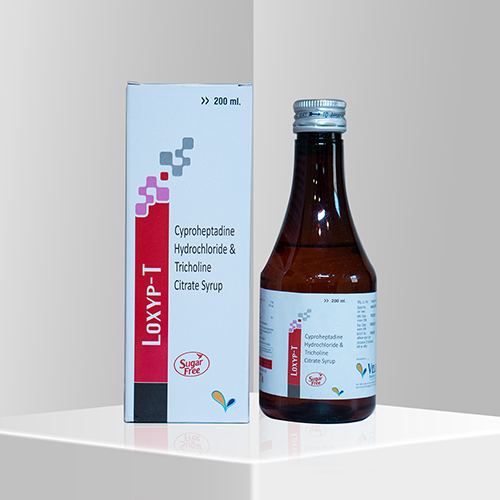 Product Name: Loxyp T, Compositions of Loxyp T are Cyproheptadine Hydrochloride and Tricholine Citrate Syrup - Velox Biologics Private Limited