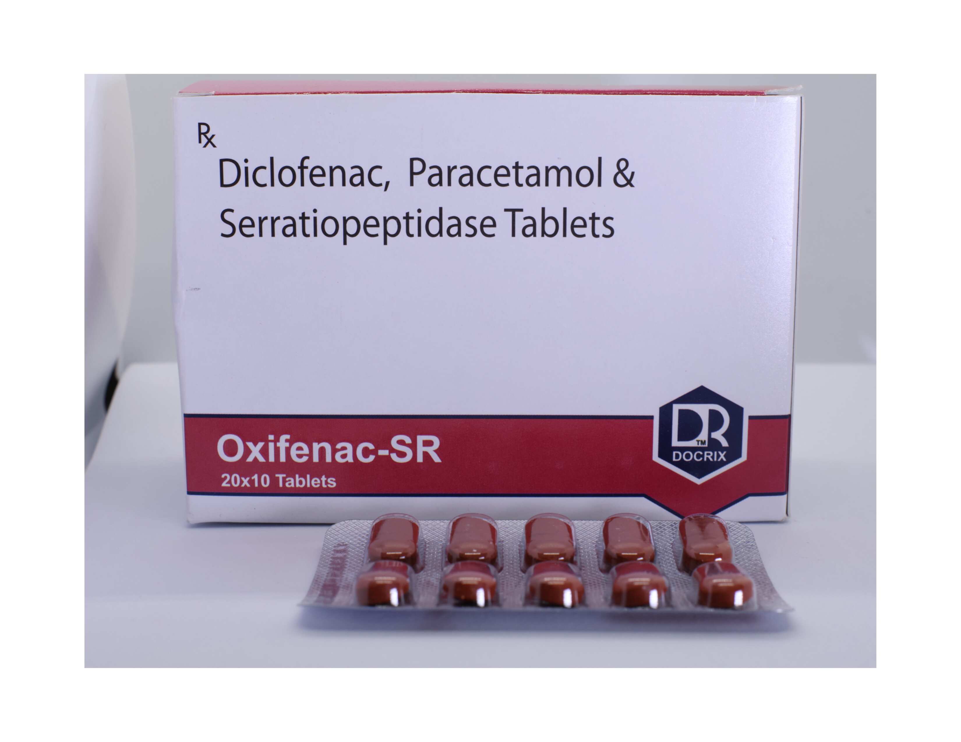 Product Name:  Oxifenac SR , Compositions of  Oxifenac SR  are Diclofenac, Paracetamol & Serratiopeptidase Tablets - Docrix Healthcare