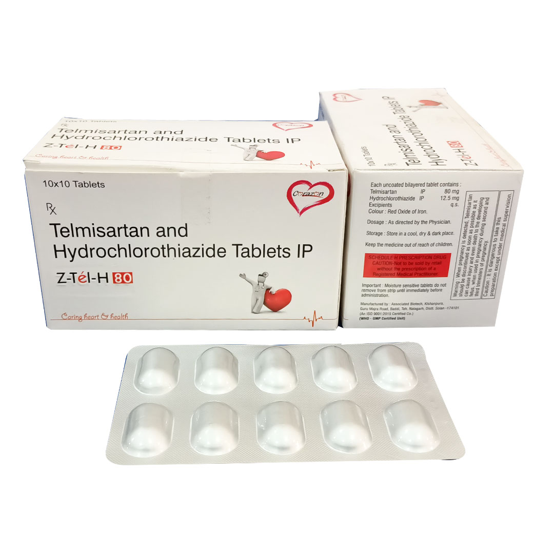 Product Name: Z Tel H 80, Compositions of Z Tel H 80 are Telmisartan & Hydrochlorothiazide Tablets IP - Arlak Biotech