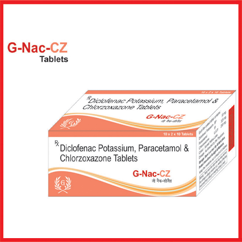 Product Name: G Nac CZ, Compositions of G Nac CZ are Diclofenac Potassium,Paracetamol & Chlorzoxazone Tablets - Greef Formulations