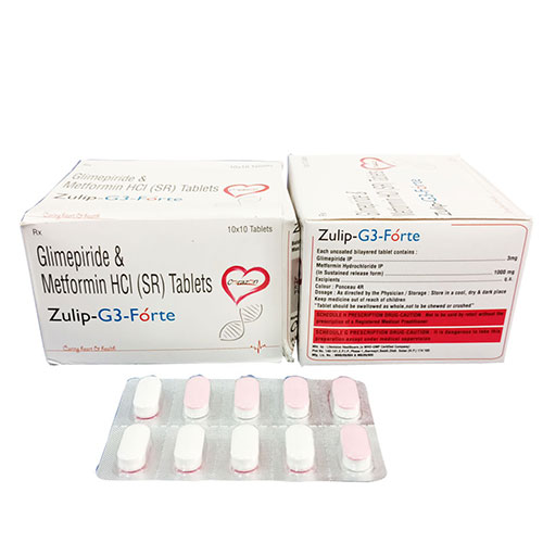 Product Name: Zulip G3 Forte, Compositions of Zulip G3 Forte are Glimepiride & Metformin HCI - Arlak Biotech