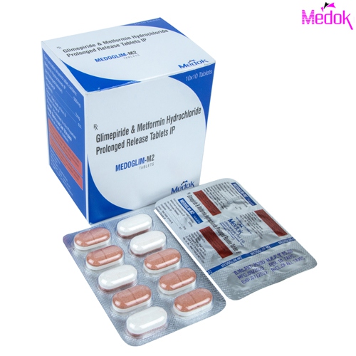 Product Name: Medoglim M2, Compositions of Medoglim M2 are Glimepiride & metformin hydrochloride prolonged release tablet IP - Medok Life Sciences Pvt. Ltd