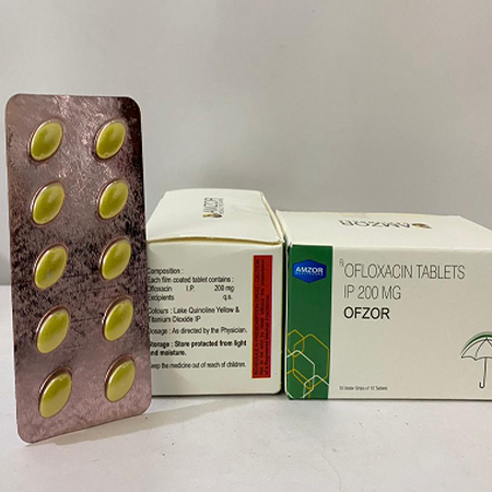 Product Name: OFZOR, Compositions of OFZOR are Ofloxacin Tablets IP 200mg - Amzor Healthcare Pvt. Ltd