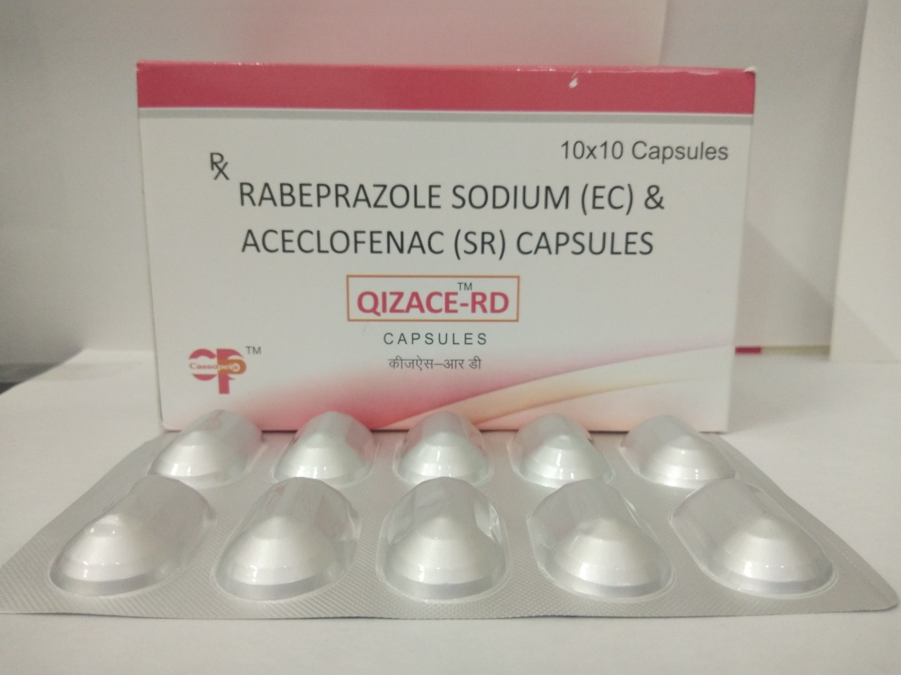 Product Name: Qizace RD, Compositions of Qizace RD are Rabeprazole Sodium (EC) & Aceclofenac (SR) Capsules - Cassopeia Pharmaceutical Pvt Ltd