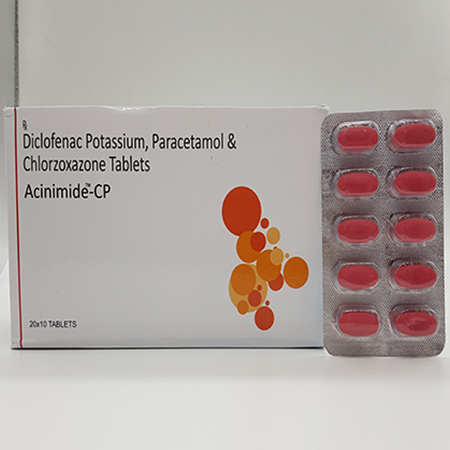Product Name: Acinimide CP, Compositions of Acinimide CP are Diclofenac Potassium, Paracetamol  and Chlorzoxazone Tablets - Acinom Healthcare