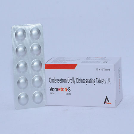 Product Name: VOMETON  8, Compositions of VOMETON  8 are Ondansetron Orally Disintegration Tablets IP - Alencure Biotech Pvt Ltd