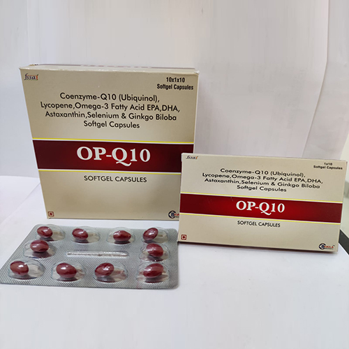 Product Name: OP Q10, Compositions of OP Q10 are Coenzyme-Q10 (Ubiquinol), Lycopene, Omega-3 Fatty Acid Epa, DHA, Astaxanthin, Selenium & Ginkgo Biloba Softgel Capsules - Bkyula Biotech