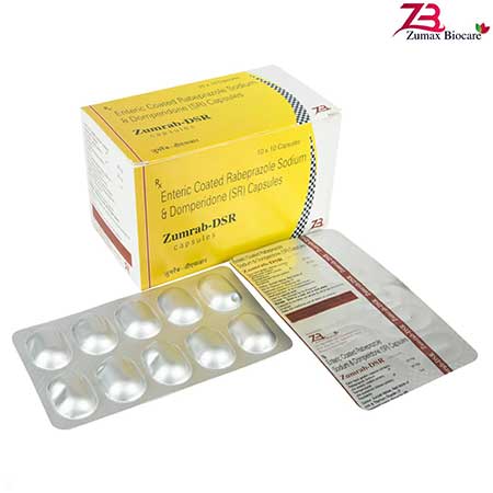 Product Name: Zumrab DSR, Compositions of Entric-Coated Rabeprazole  Sodium & Demperidone (SR) Capsules are Entric-Coated Rabeprazole  Sodium & Demperidone (SR) Capsules - Zumax Biocare