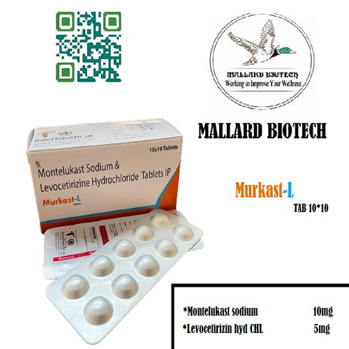 Product Name: Murkast L, Compositions of Murkast L are Montelukast Sodium & Levocetirizine Hydrochloride Tablets IP - Mallard Biotech Private Limited