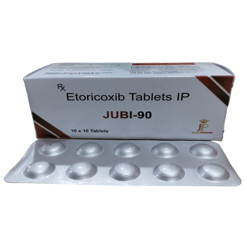 Product Name: Jubi90, Compositions of Jubi90 are Etoricoxib Tablets IP - Jecks Pharma