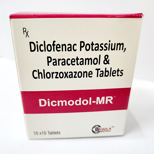 Product Name: Dicmodol MR, Compositions of Dicmodol MR are Diclofenac Potassium & Paracetamol & Chlorzoxazone Tablets - Bkyula Biotech
