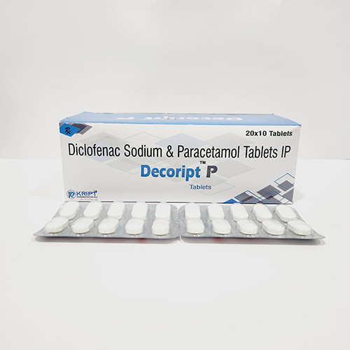 Product Name: Decoript P, Compositions of Decoript P are Diclofenac Sodium & Paracetamol tablets IP - Kript Pharmaceuticals