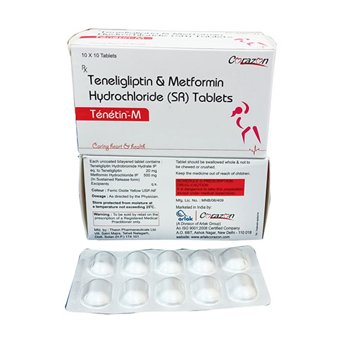 Product Name: Tenetin M, Compositions of Tenetin M are Teneligliptin Metformin Hydrochloride (SR) Release Tablets - Arlak Biotech