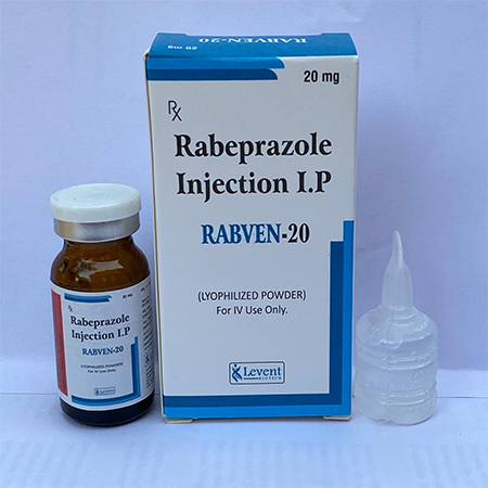 Product Name: Rabven 20, Compositions of Rabven 20 are Rabeprazole Injection IP - Levent Biotech Pvt. Ltd