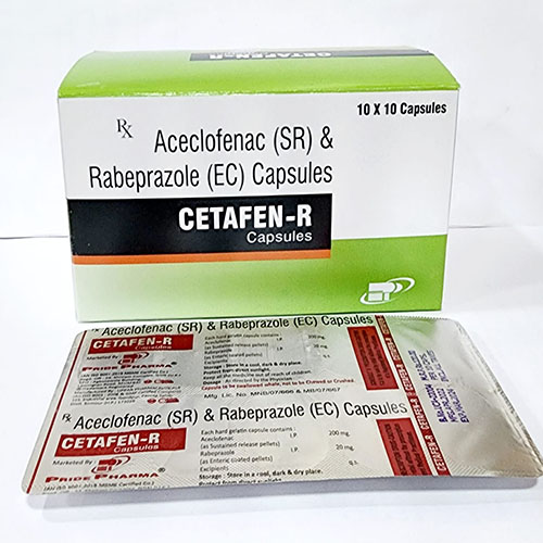 Product Name: Cetafen R, Compositions of Cetafen R are Aceclofenac (SR) & Rabeprazole (EC) Capsules - Pride Pharma
