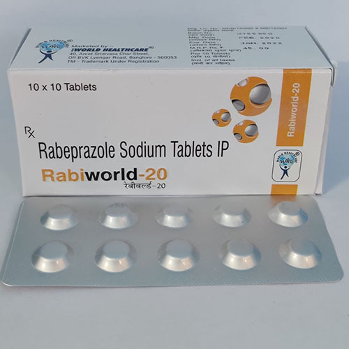 Product Name: Rabiworld 20, Compositions of Rabiworld 20 are Rabeprazole Sodium Tablets IP - WHC World Healthcare