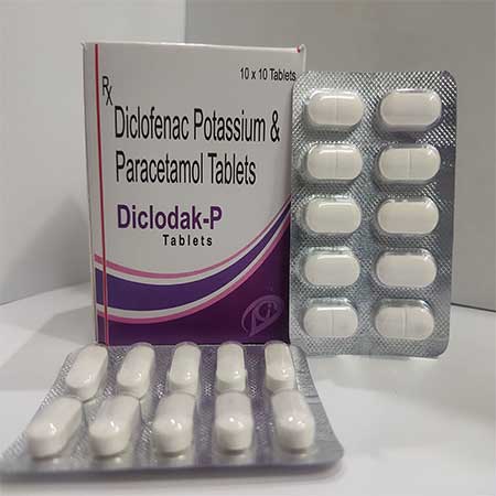 Product Name: Diclodak P, Compositions of Diclodak P are Diclofenac Potassium & Paracetamol Tablets - Dakgaur Healthcare