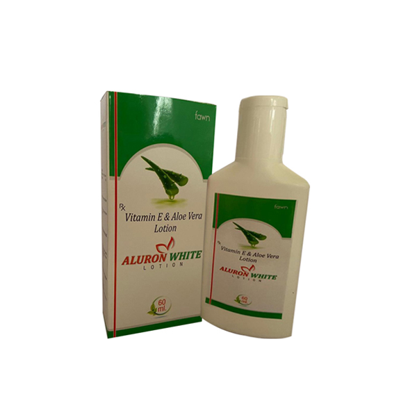 Product Name: ALURON WHITE, Compositions of ALURON WHITE are Aloe vera + Vitamin E moisturising Lotion - Fawn Incorporation