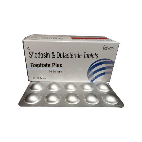 Product Name: RAPITATE PLUS, Compositions of Silodosin 8 mg + Dutasteride 0.5 mg are Silodosin 8 mg + Dutasteride 0.5 mg - Fawn Incorporation