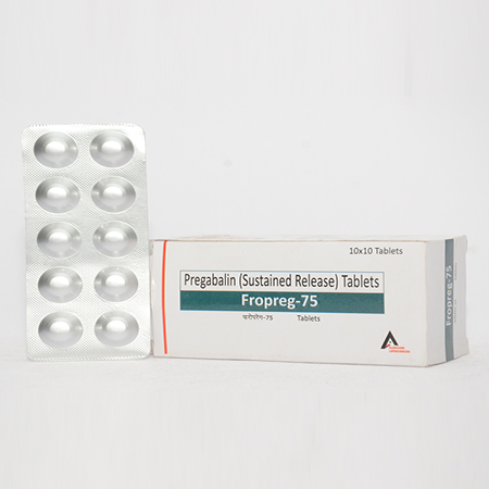 Product Name: FROPREG 75, Compositions of FROPREG 75 are Pregabalin (SR) Tablets - Alencure Biotech Pvt Ltd