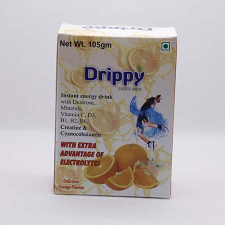 Product Name: Drippy, Compositions of Drippy are Dextrose, Minerals, Vitamin C, D3, B1, B2, B6, Creatine and Cyanoobalamin - Norvick Lifesciences