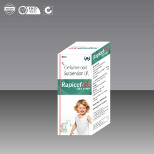 Product Name: RAPICEF 50, Compositions of RAPICEF 50 are Cefixime Oral Suspension IP - Haustus Biotech Pvt. Ltd.