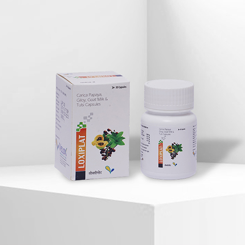 Product Name: Loxiplat, Compositions of Loxiplat are Carica Papaya  Giloy,Goat Milk and Tulsi Capsules - Velox Biologics Private Limited