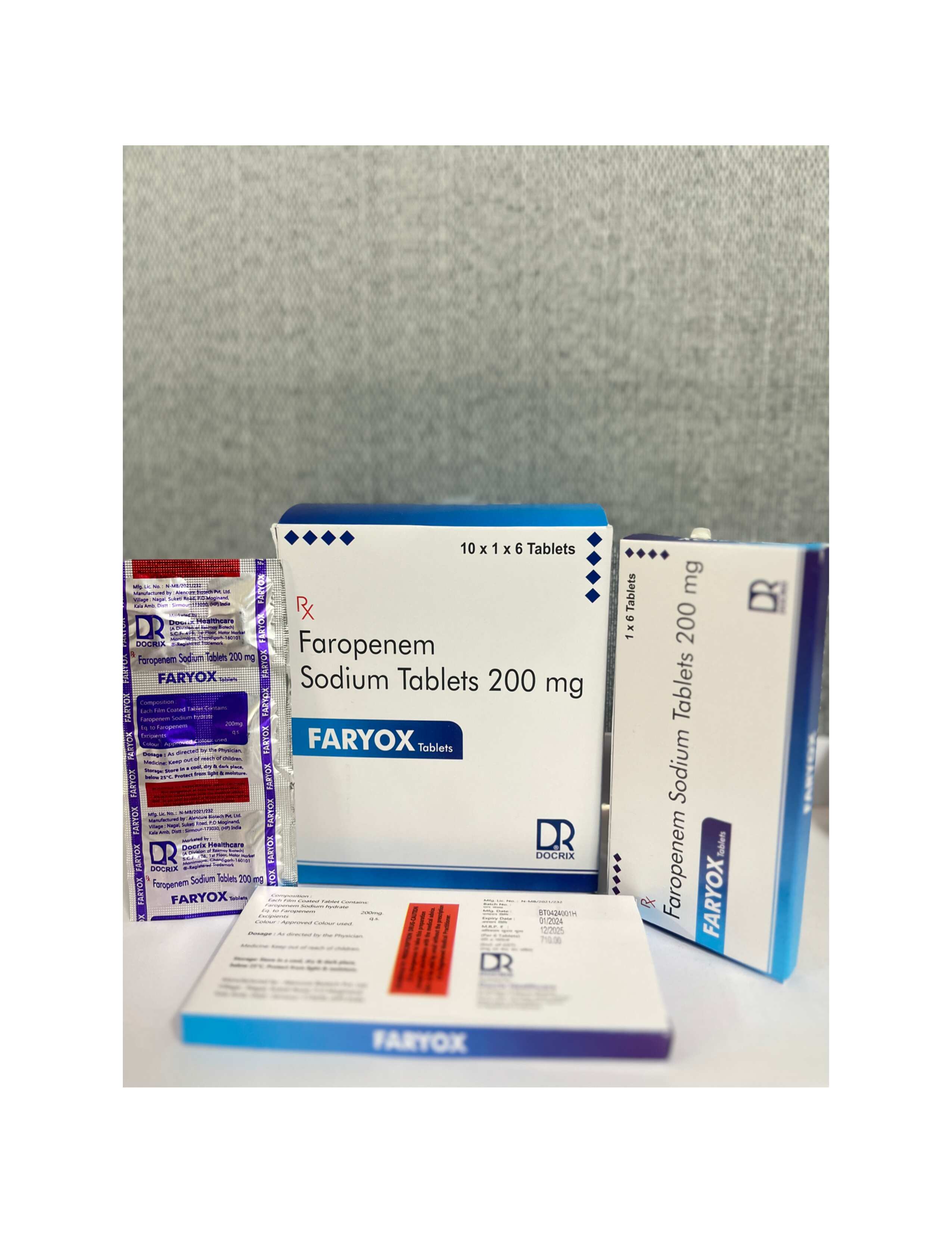 Product Name: Faryox, Compositions of Faryox are Faropenem Sodium Tablets 200mg - Docrix Healthcare