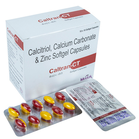 Product Name: Caltran CT, Compositions of Caltran CT are Ca;citriol, Calcium Carbionate & Zinc Softgel Capsules - Medok Life Sciences Pvt. Ltd