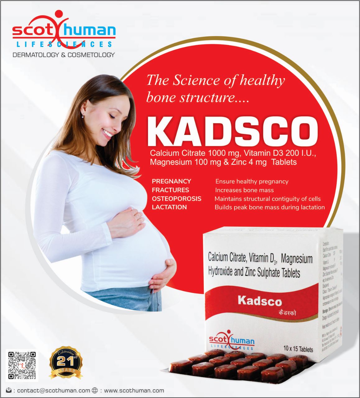 Product Name: Kadsco, Compositions of Kadsco are Calcium Citrate ,Vitamin D,Magnesium Hydroxide and Zinc Sulphate Tablets - Pharma Drugs and Chemicals
