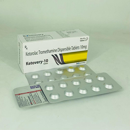 Product Name: Ketovery 10, Compositions of Ketovery 10 are Ketorolac Tromethamine Dispersable Tablets 10mg - Biodiscovery Lifesciences Pvt Ltd