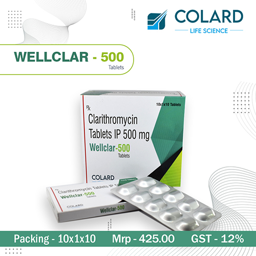 Product Name: WELLCLAR   500, Compositions of WELLCLAR   500 are Clarithromycin Tablets IP 500mg - Colard Life Science