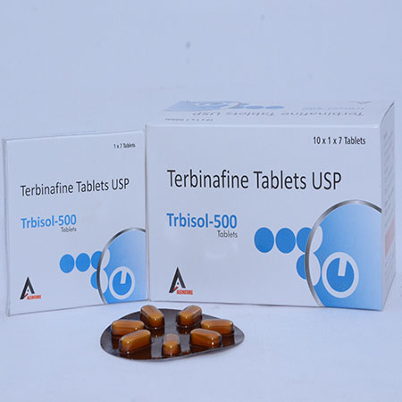Product Name: TRBISOL 500, Compositions of TRBISOL 500 are Terbinafine Tablets USP - Alencure Biotech Pvt Ltd