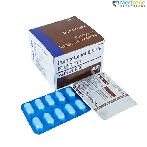 Product Name: PAFOUT 650, Compositions of Paracetamol Tablets IP 650mg are Paracetamol Tablets IP 650mg - Medxone Healthcare