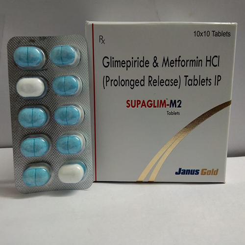 Product Name: Supaglim M2, Compositions of Supaglim M2 are Glimepiride & Metformin HCL (PR) Tablets - Janus Biotech