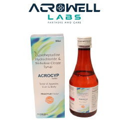 Product Name: Acrocyp, Compositions of Acrocyp are Cyproheptadine Hydrochloride & Tricholine Citrate Syrup - Acrowell Labs Private Limited