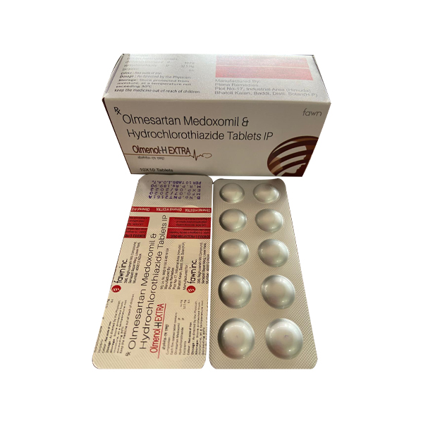 Product Name: OLMENOL H EXTRA, Compositions of Olmesartan 40 mg + Hydrochlorothiazide 12.5 mg are Olmesartan 40 mg + Hydrochlorothiazide 12.5 mg - Fawn Incorporation