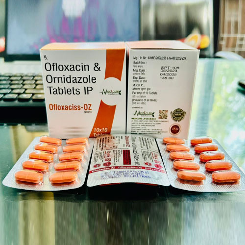 Product Name: OFLOXACISS, Compositions of OFLOXACISS are Ofloxacin Ornidazole tablets IP  - Medicure LifeSciences