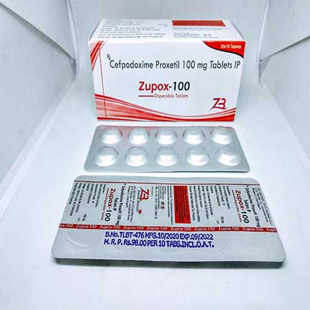 Product Name: Zupax 100, Compositions of Zupax 100 are Cefpodoxime Proxetil 100 mg Tablets IP - Zumax Biocare