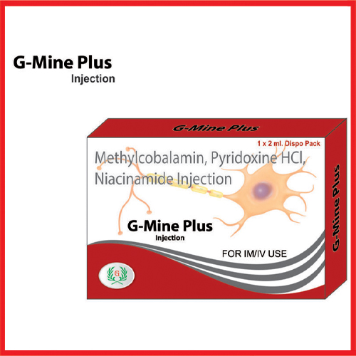 Product Name: G Mine Plus, Compositions of G Mine Plus are MethylCobalamin,Pyridoxine Hcl,Niacinamide Injection - Greef Formulations