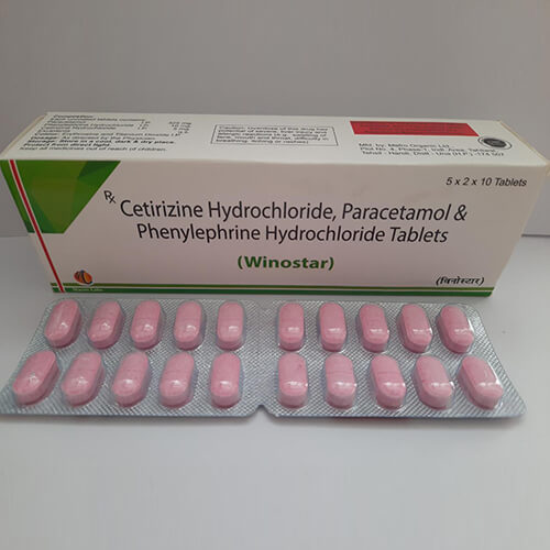 Product Name: Winostar, Compositions of Winostar are Cetirizine Hydrochloride,Paracetamol & Phenylepherine Hydrochloride Tablets - Macro Labs Pvt Ltd