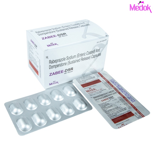 Product Name: Zabee DSR, Compositions of Zabee DSR are Rabeprazole sodium Enteric coated and domperidone sustained release capsules - Medok Life Sciences Pvt. Ltd