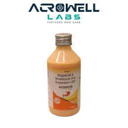Product Name: Acrocid, Compositions of Acrocid are Magaldrate & Simethicone Oral Suspension USP - Acrowell Labs Private Limited