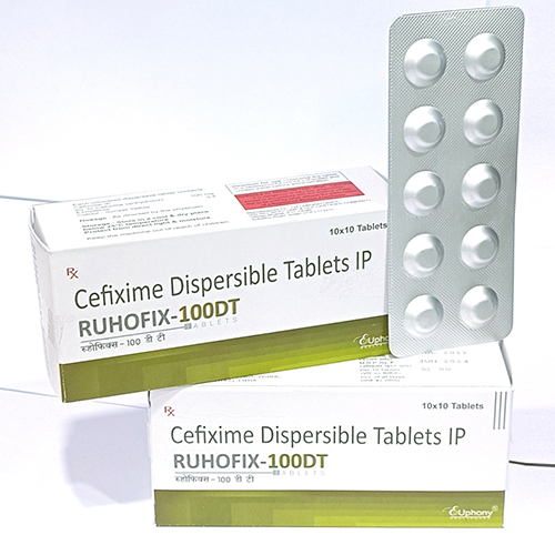 Product Name: Ruhofix 100DT, Compositions of Ruhofix 100DT are Cefixime Dispersible Tablets IP - Euphony Healthcare