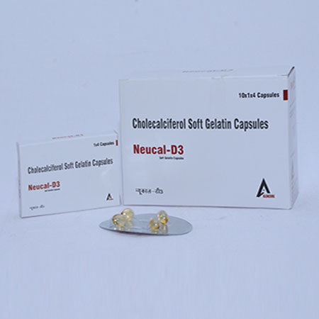 Product Name: NEUCAL D3, Compositions of NEUCAL D3 are Cholecalciferol Softgelatin Capsules - Alencure Biotech Pvt Ltd