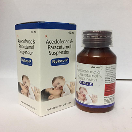 Product Name: NYKOS P, Compositions of NYKOS P are Aceclofenac & Paracetamol Suspension - Apikos Pharma