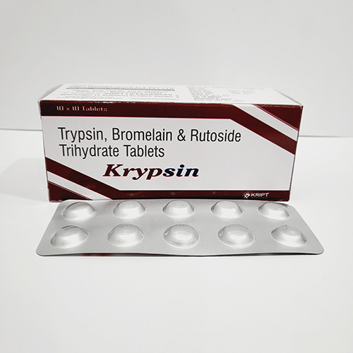 Product Name: Krypsin, Compositions of Krypsin are Trypsin Bromelain & Rutoside Trihdrate Tablets - Kript Pharmaceuticals